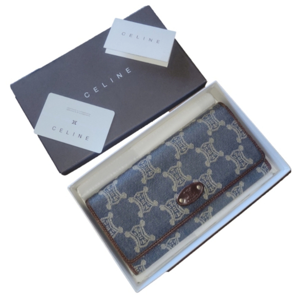 Celine Triomphe Vintage Macadam Denim and Leather Continental Wallet - Picture 11 of 13